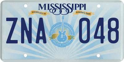 MS license plate ZNA048