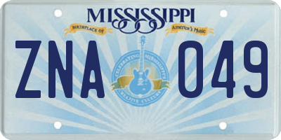 MS license plate ZNA049