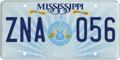 MS license plate ZNA056