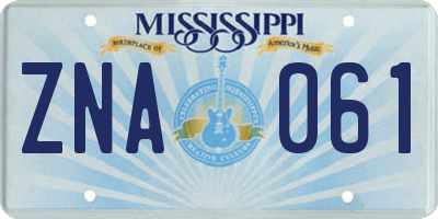 MS license plate ZNA061