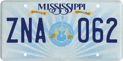 MS license plate ZNA062
