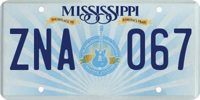 MS license plate ZNA067