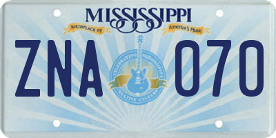 MS license plate ZNA070