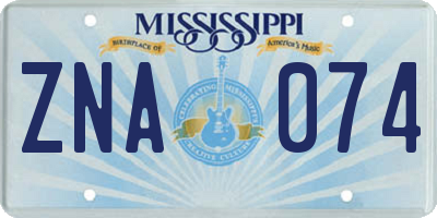 MS license plate ZNA074
