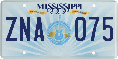 MS license plate ZNA075