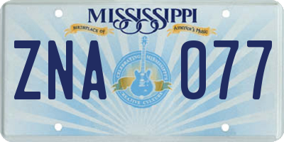 MS license plate ZNA077