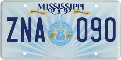 MS license plate ZNA090