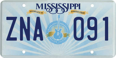 MS license plate ZNA091