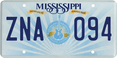 MS license plate ZNA094