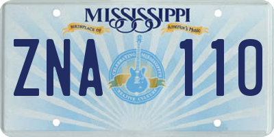 MS license plate ZNA110