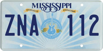 MS license plate ZNA112