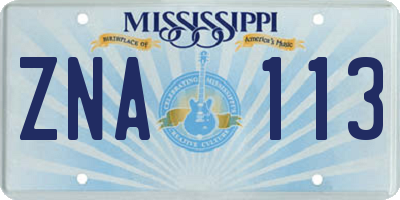 MS license plate ZNA113