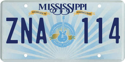 MS license plate ZNA114