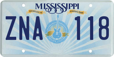 MS license plate ZNA118