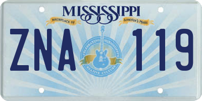 MS license plate ZNA119