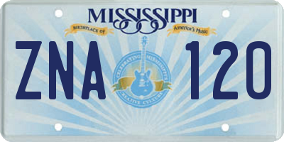MS license plate ZNA120
