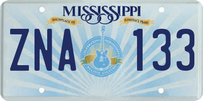 MS license plate ZNA133