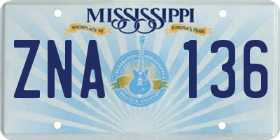 MS license plate ZNA136
