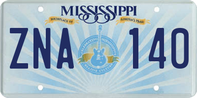 MS license plate ZNA140