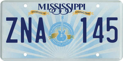 MS license plate ZNA145