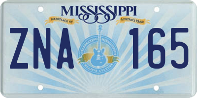 MS license plate ZNA165