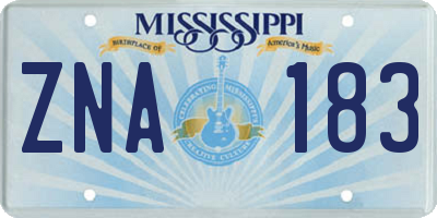 MS license plate ZNA183