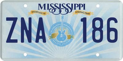 MS license plate ZNA186