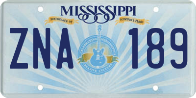 MS license plate ZNA189