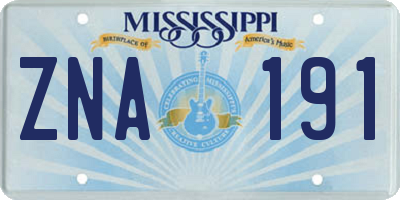 MS license plate ZNA191