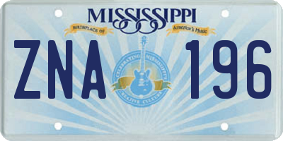 MS license plate ZNA196