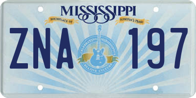 MS license plate ZNA197