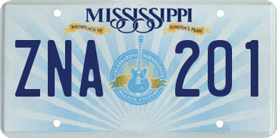 MS license plate ZNA201