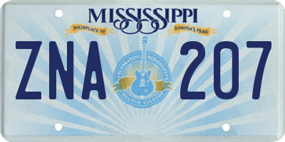 MS license plate ZNA207