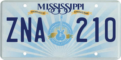 MS license plate ZNA210