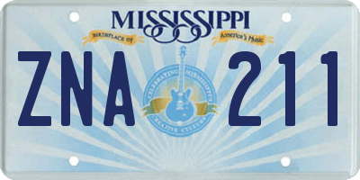 MS license plate ZNA211