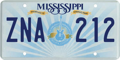 MS license plate ZNA212