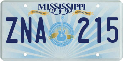 MS license plate ZNA215