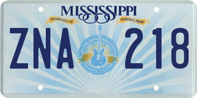 MS license plate ZNA218