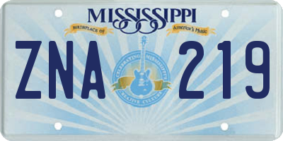 MS license plate ZNA219