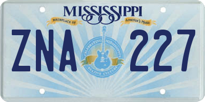 MS license plate ZNA227