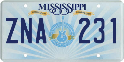 MS license plate ZNA231