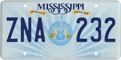 MS license plate ZNA232