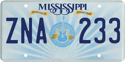 MS license plate ZNA233