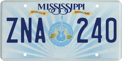MS license plate ZNA240