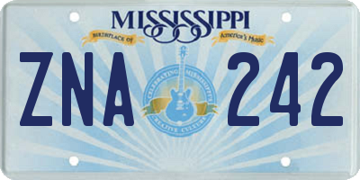 MS license plate ZNA242