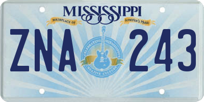 MS license plate ZNA243