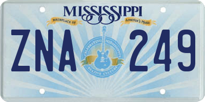 MS license plate ZNA249