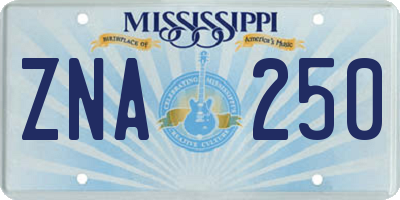 MS license plate ZNA250