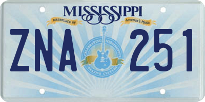 MS license plate ZNA251
