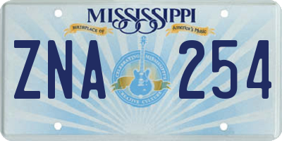 MS license plate ZNA254